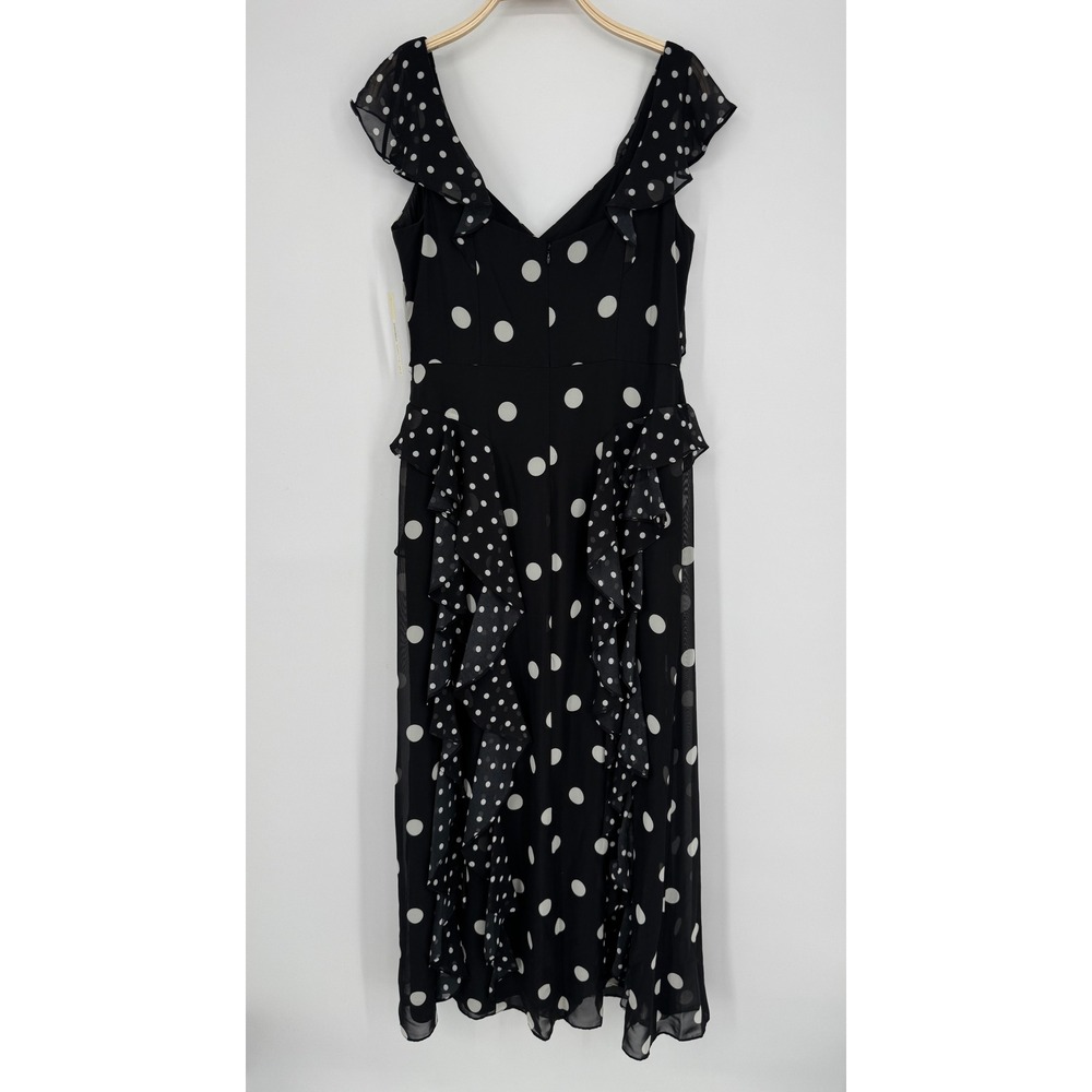 Eliza J Mixed Polka Dot Maxi Dress 12 Black White Ruffle Tiered Chiffon Formal - Picture 5 of 10